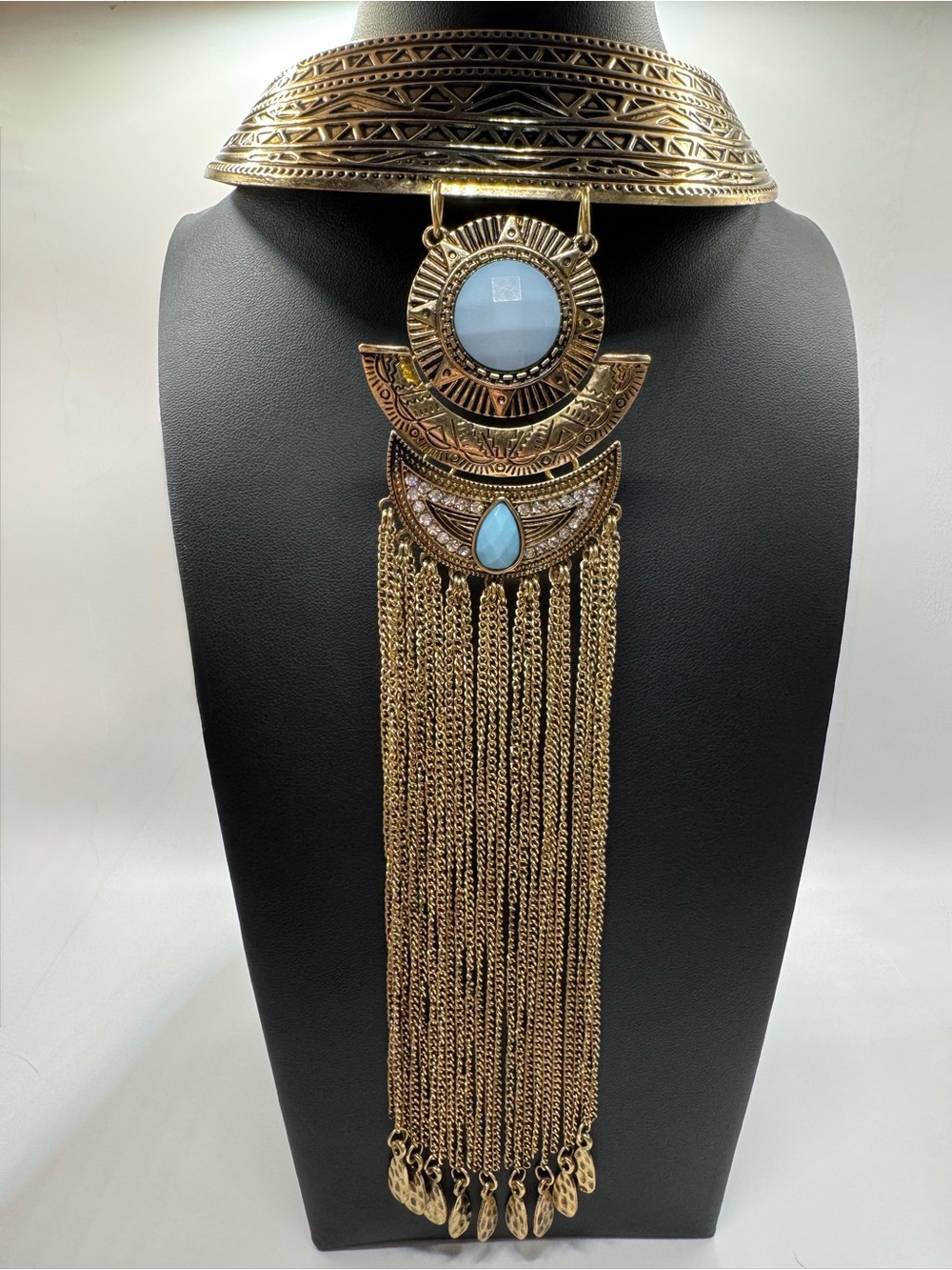 Cara New York Egyptian Revival Collar Necklace with Chain Tassel Pendant